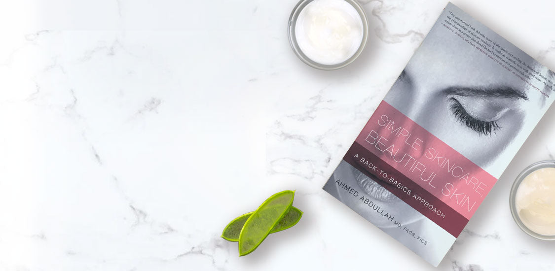 Simple Skincare Beautiful Skin book cover with products and aloe on a marble surface