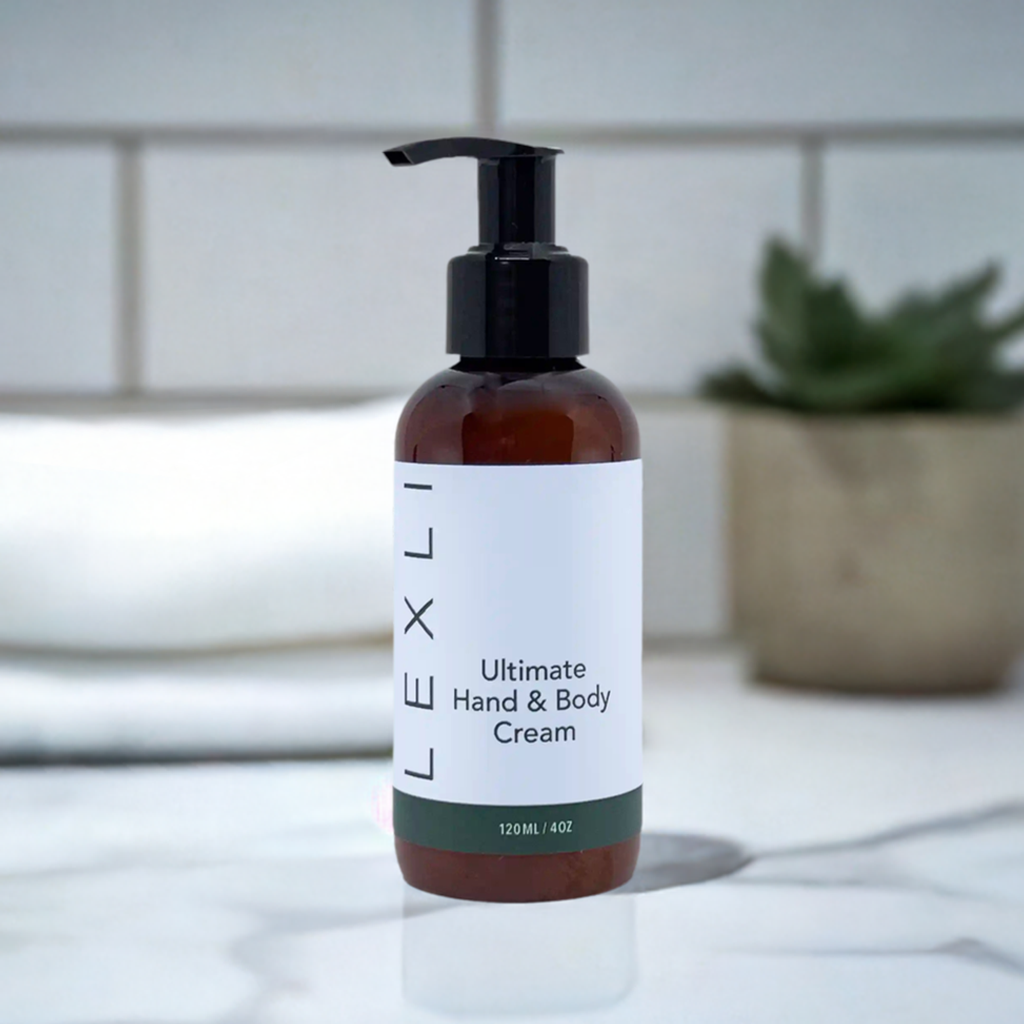 4 oz Ultimate Hand &amp; Body Cream on a bathroom countertop