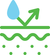 A liquid drop with an arrow bouncing off of the skin surface