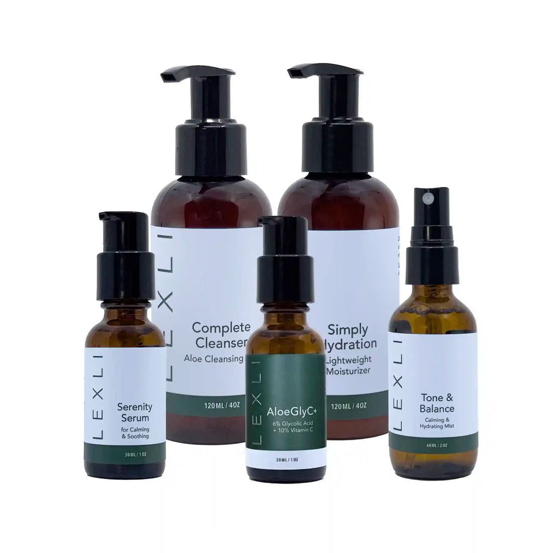 four bottles and one jar, kit for combination skin