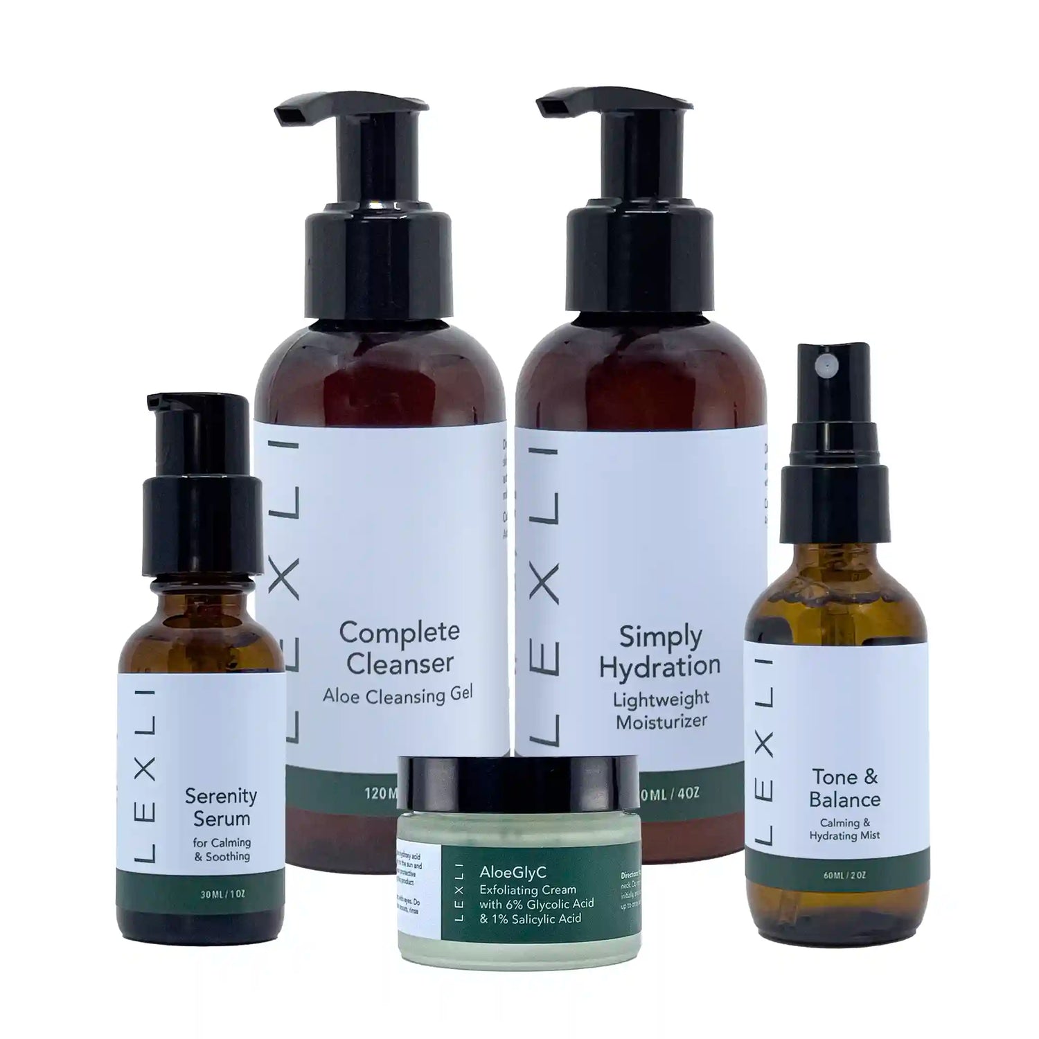 four bottles and one jar, kit for combination skin