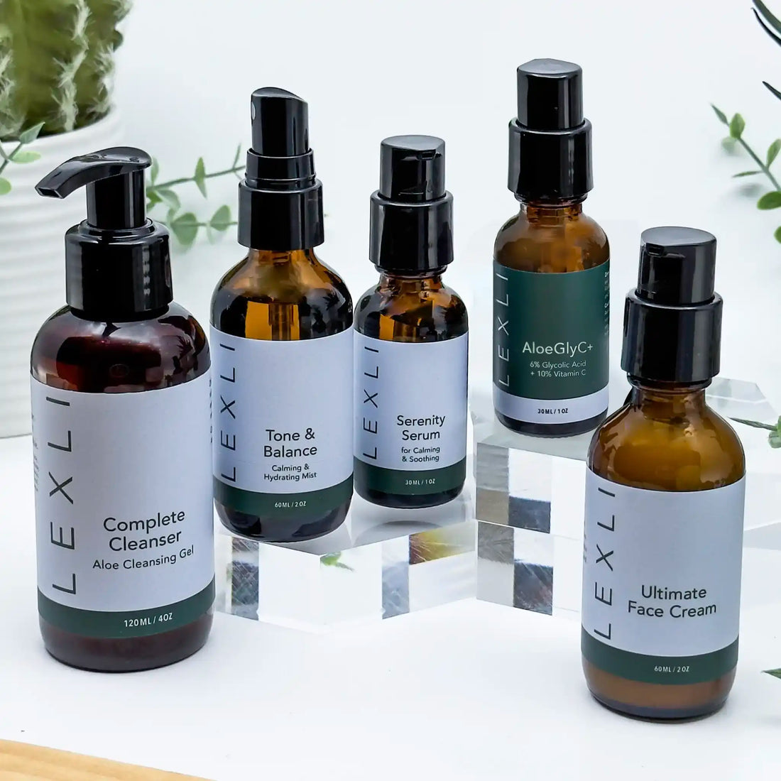 five bottles in the Skincare Kit for Dry Skin