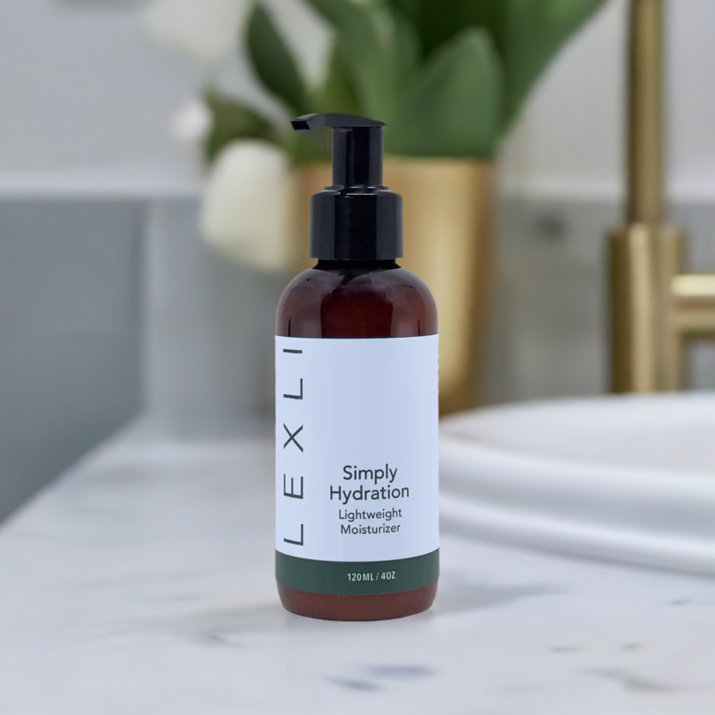 4 oz Simply Hydration bottle on a bathroom countertop