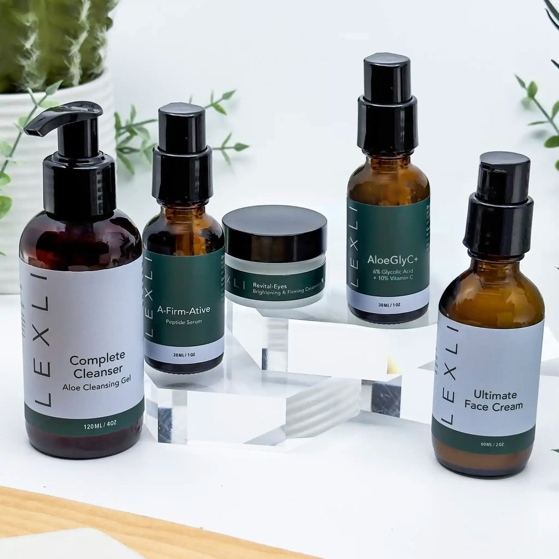 contents of mature skin kit, four bottles, one jar