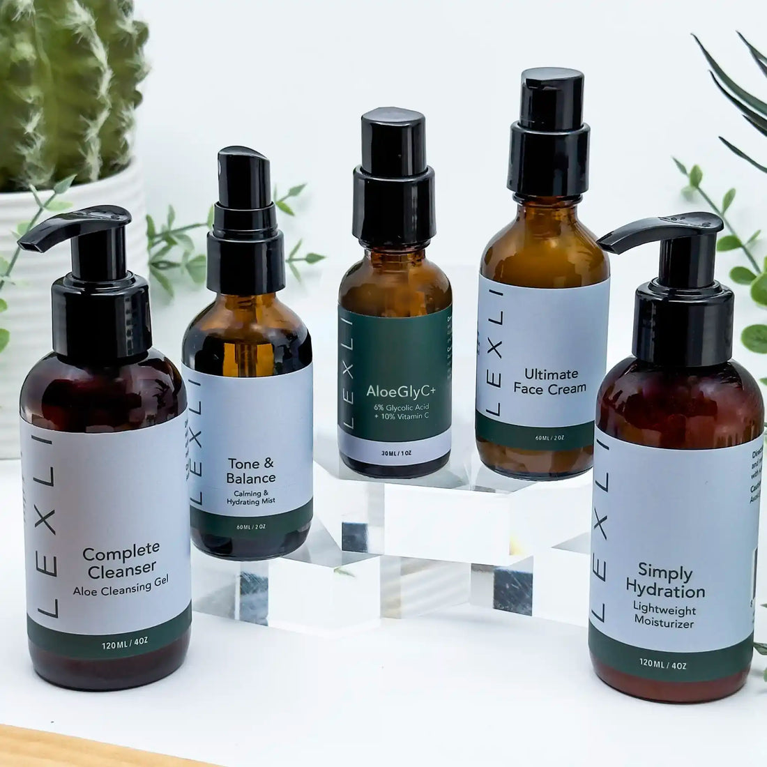 five bottles making up the Skincare KIt for Normal Skin