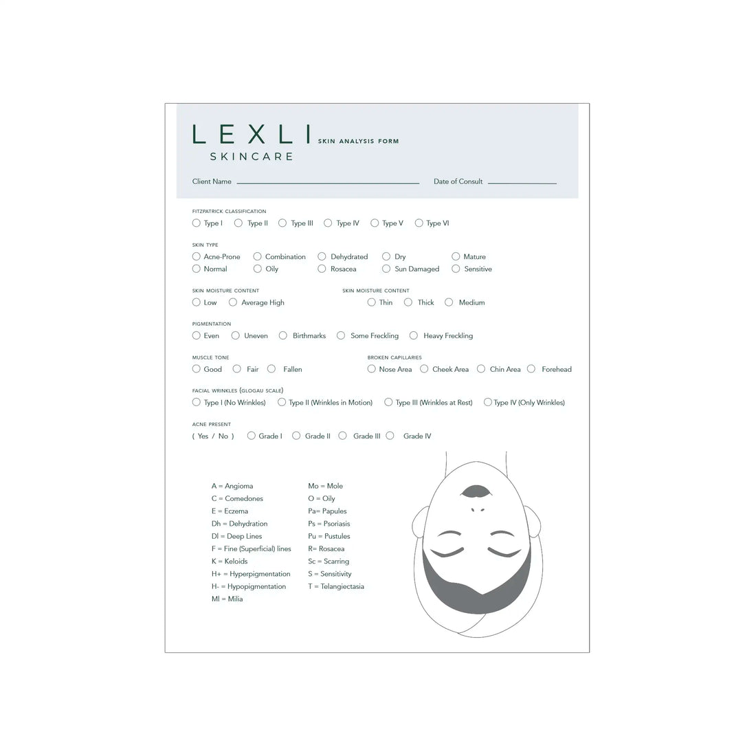 Lexli skin analysis form