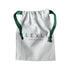 white cloth bag with Lexli logo and green ribbon drawstrings